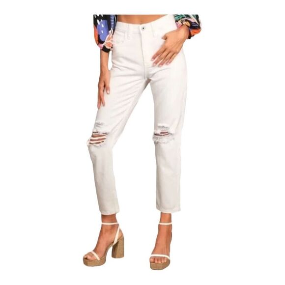 NEW! AFRM Distressed Mom Jeans – White, Size 33, NWT - Picture 1 of 4